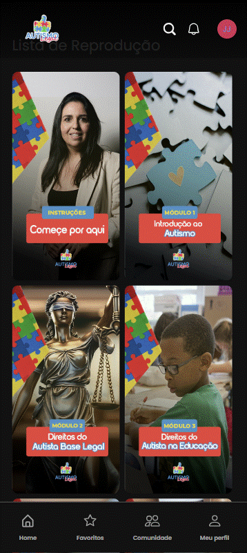 Animação mostrando o material do curso Autismo Legal Para Todos